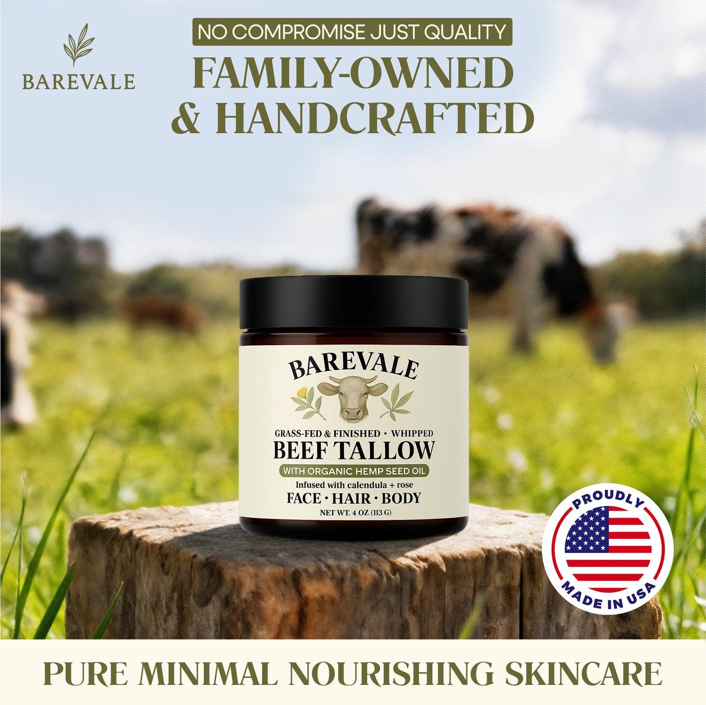 Grass-Fed & Finished Whipped Beef Tallow Balm – 4 oz